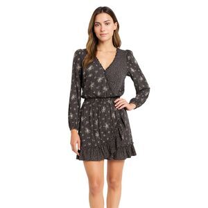 American Eagle Outfitters Small Cotton Brown and Tan Floral Faux Wrap Mini Dress